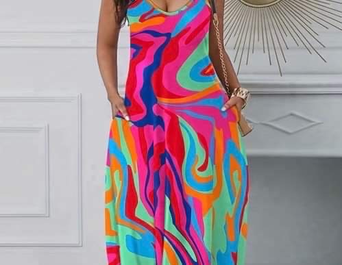 Multi-Colored Spaghetti Strap Dress