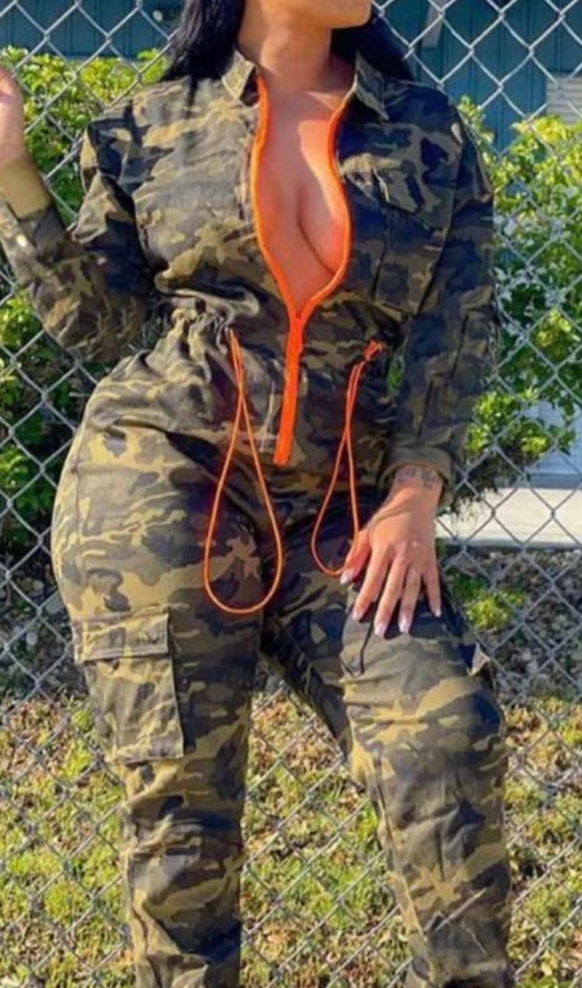 Camo Jumpsuit with Orange