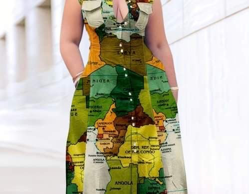 Map Maxi Dress w/ Front Pockets