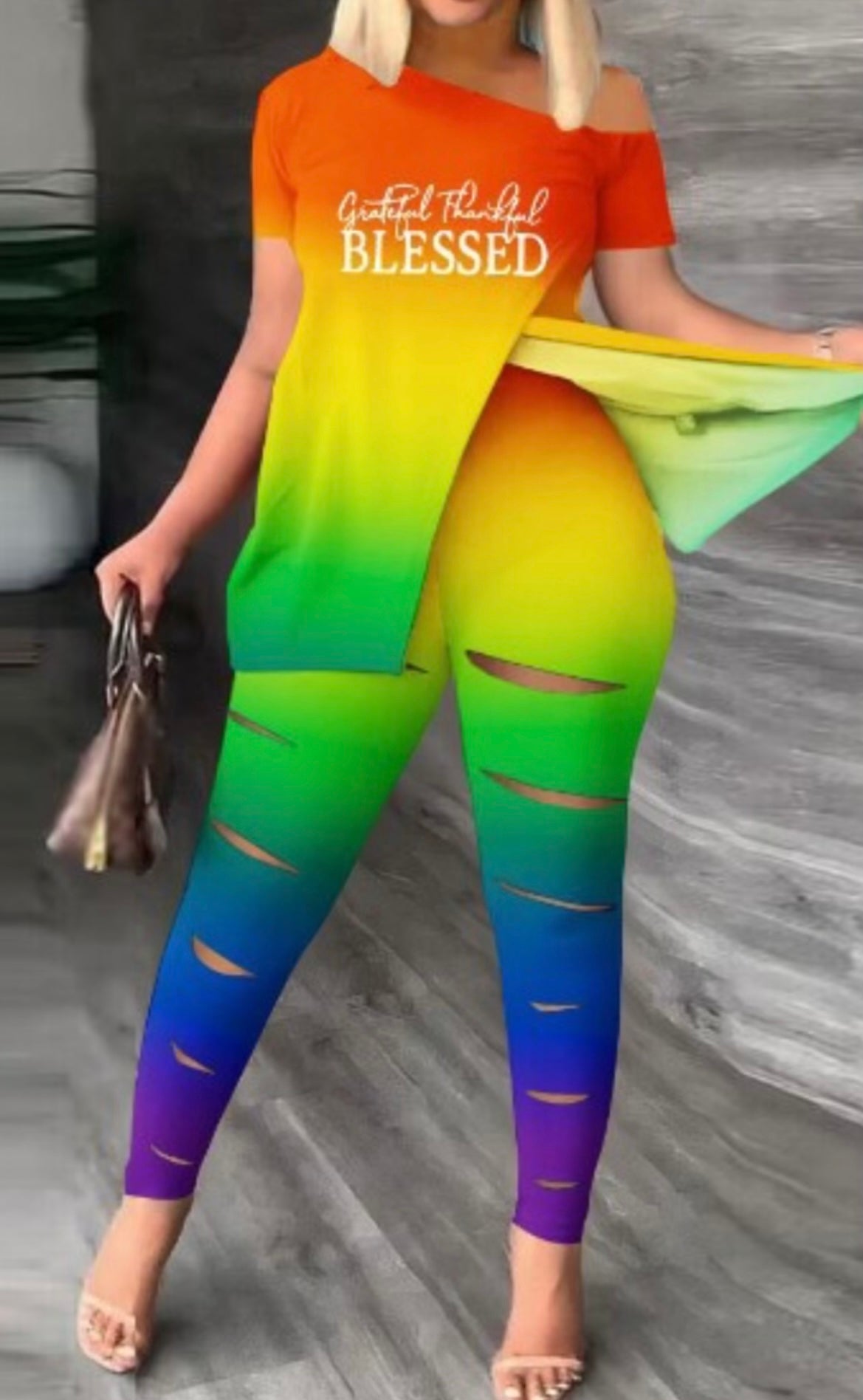Multi Color 2 Piece Pants Suit