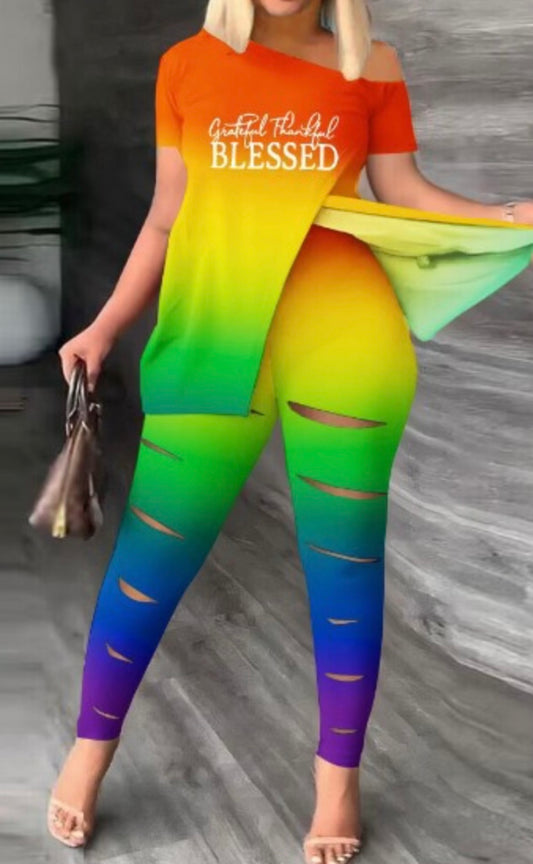 Multi Color 2 Piece Pants Suit