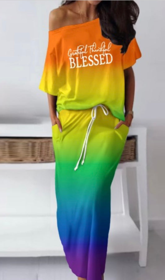 Multi Color 2 Piece Skirt Set